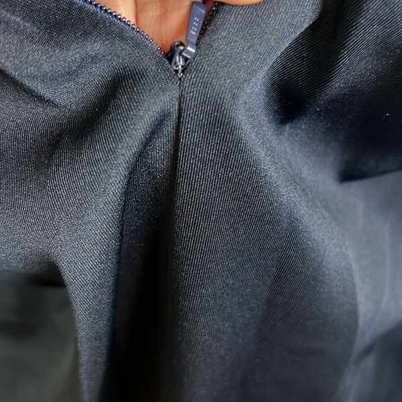 XSCAPE Tisha Knee Length Scuba Off The Shoulder Ruffle Dress Size 4 In Blue - Picture 13 of 14